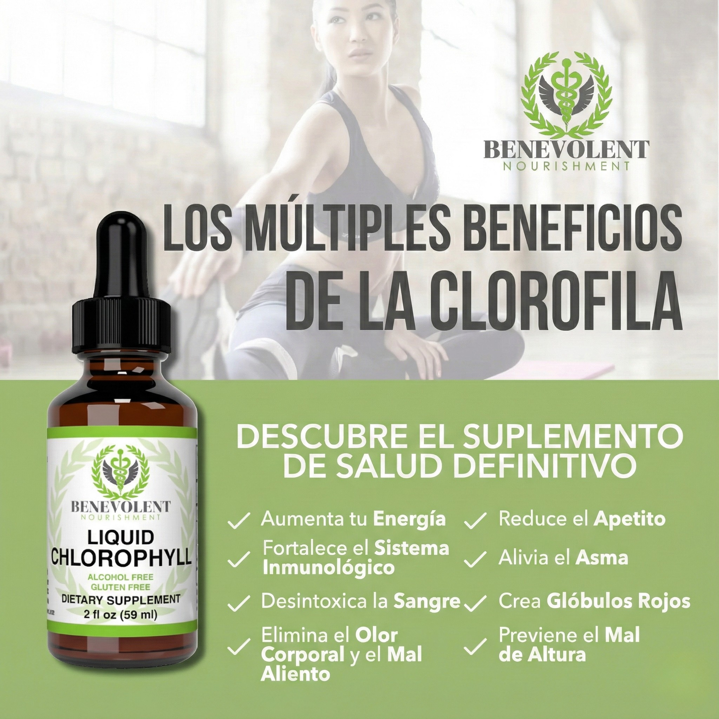 Clorofila líquida en gotas