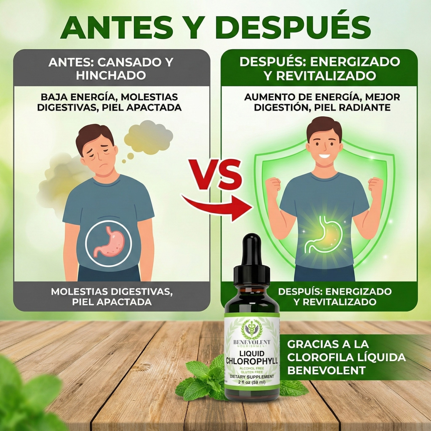 Clorofila líquida en gotas